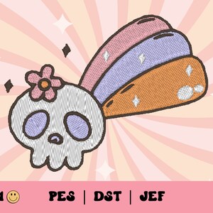 Shooting Skull Embroidery File // Retro Skull, Halloween Machine Embroidery, Groovy PES, DST, Jef, Trendy Files for Machine Embroidery