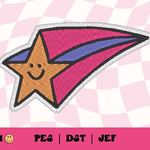 Happy Shooting Star Embroidery File // Groovy Machine Embroidery, PES, DST, Jef, Trendy Files for Machine Embroidery, Celestial Embroidery