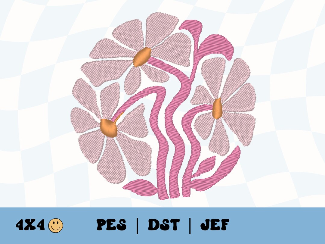 Abstract Retro Daisy Flowers Embroidery File // DIY Embroidery, Retro