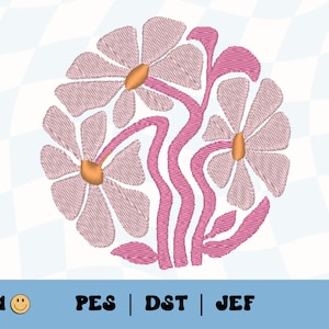 Abstract Retro Daisy Flowers Embroidery File // DIY Embroidery, Retro Machine Embroidery, PES, DST, Jef, Flowers, Floral Arrangement