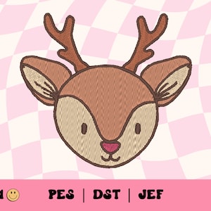 Cute Reindeer Face Embroidery File // Cute Holiday Embroidery Design, Elk PES, DST, Jef, Trendy Files for Machine Embroidery, Deer, Doe