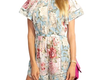 ZIMMERMANN Floral Print Crew Neck Romper