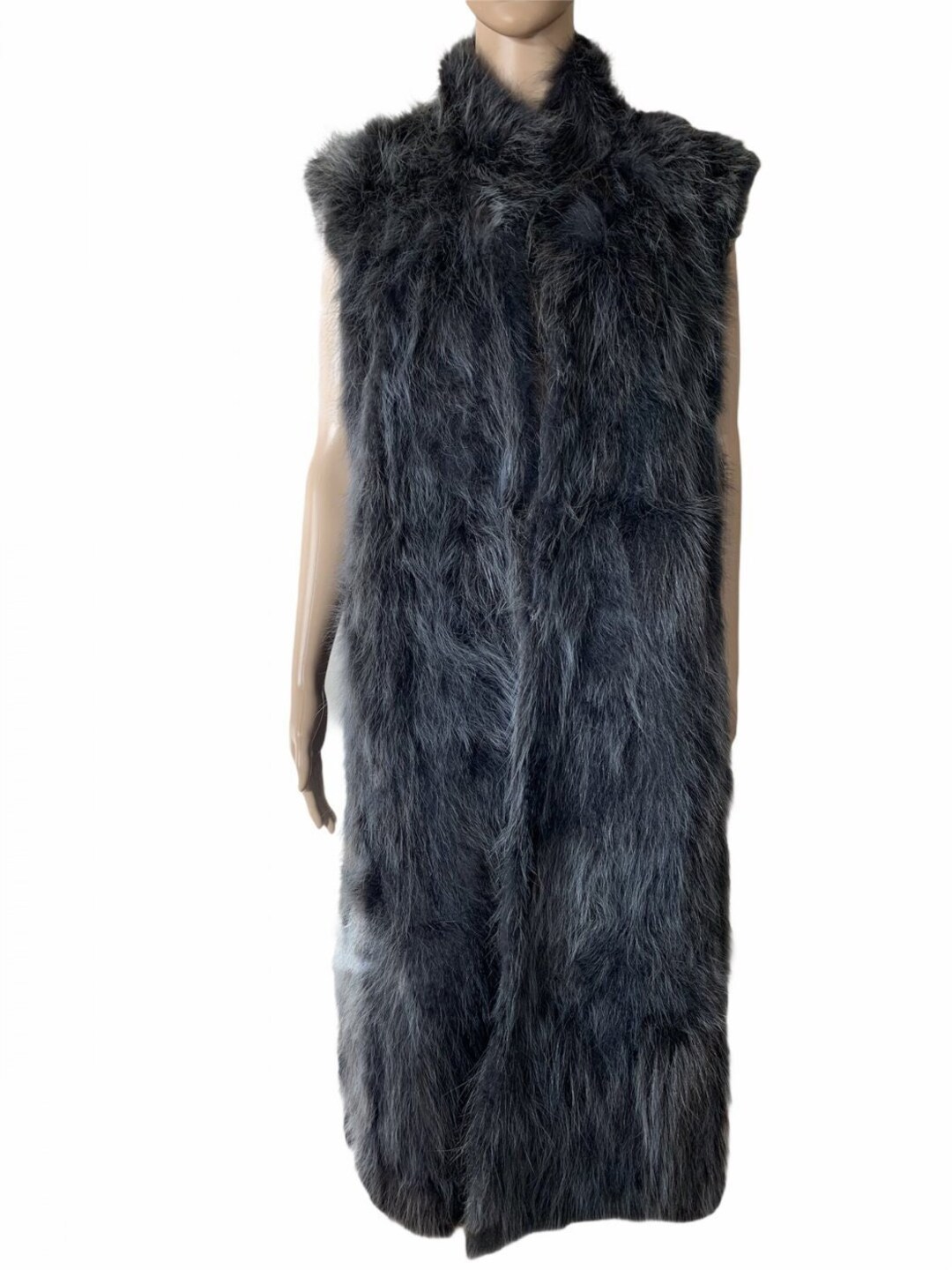 Real Fur Maxi Long Fur Vest in Gray Etsy