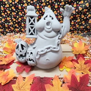 Ceramic Bisque Garden Ghost Lamp, light kit not included.