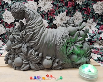 Lámpara navideña de cerámica con gorro de Papá Noel y flores de Pascua, iluminable con kit de iluminación