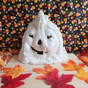 Ceramic Bisque Ghost Carving Pumpkin Halloween Lamp Light Kit Not Included