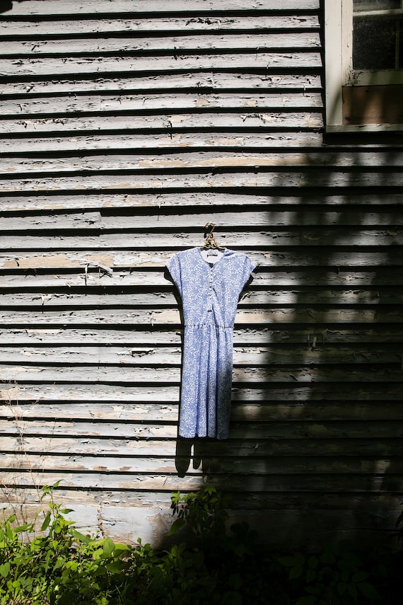 Vintage Blue and White Floral Print Dress