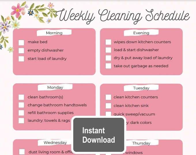 Weekly Cleaning Schedule List Etsy Canada weekly-cleaning-schedule-list-etsy-canada