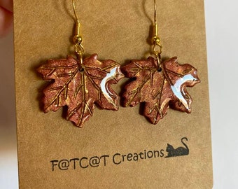 Fall Leaves dangle earring, Bronze and Gold Maple leaf
