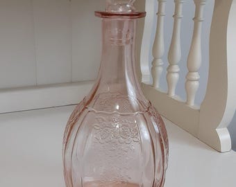 Pink Depression Glass Wine Decanter-Anchor Hocking Mayfair Pink Open Rose-Vintage Hocking Rare Pink Barware-Wedding Gift-Blush Pink Party