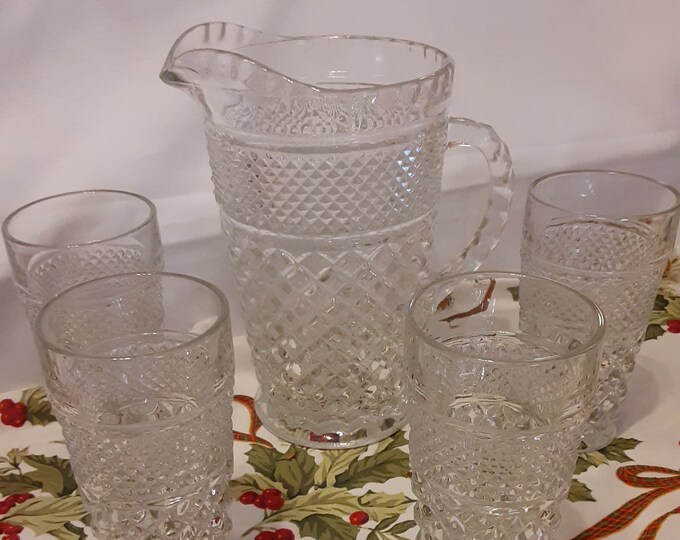 Anchor Hocking Wexford Large Glass Pitcher & Tumblersdiamond Point 64