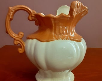 Ceramic Pitcher/Flower Vase with Handle-Vintage Arnel's Pottery Pitcher-Arnels 1975 Handmade Cream Ceramic Pitcher-Ceramic American Pitcher