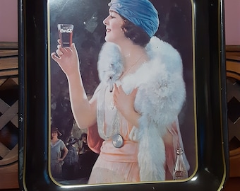 Vintage Coca-Cola Metal Tray 1970s, Collectible Coca-Cola Serving Tray, Coke Tray Flapper Girl, Coca Cola Collectible Barware Home Décor