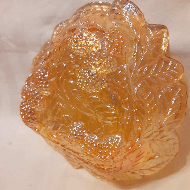 Mid Century Marigold Leaf Carnival Glass Candy Dishamber Etsy