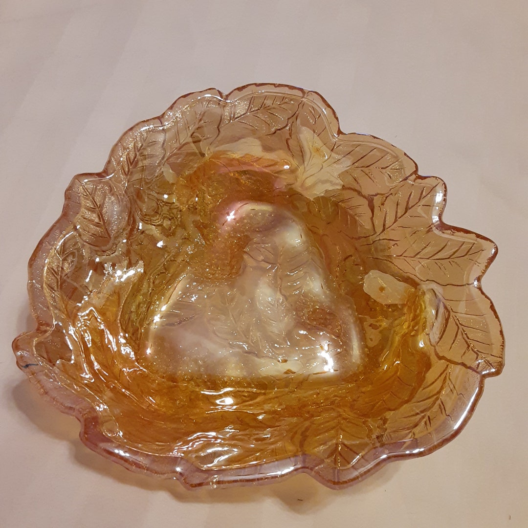 Mid Century Marigold Leaf Carnival Glass Candy Dishamber Carnival