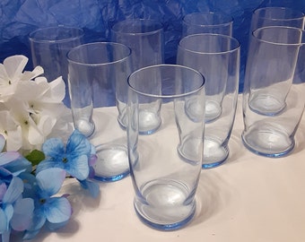 Vintage Libbey Blue Tinted Water Iced Tea Glasses, Vintage Libbey Light Blue Glass Tumblers, Blue Libbey Drinkware, Sky Blue Libbey Barware
