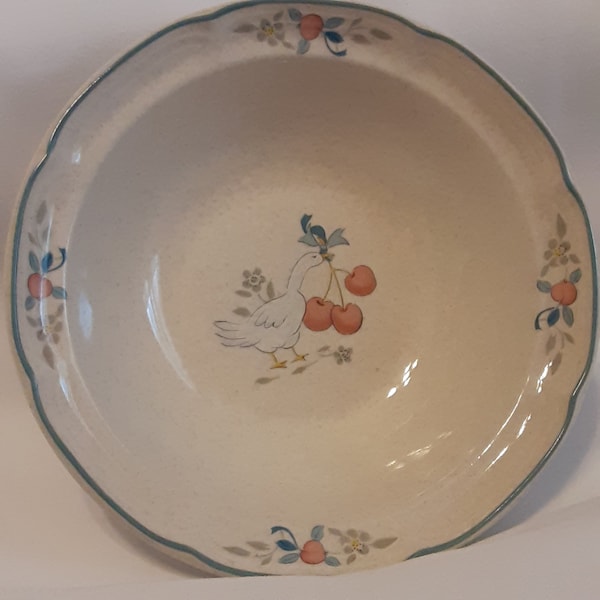 Marmalade International Stoneware Rimmed Soup Cereal Bowls-Stoneware Bowls Geese & Ribbons Made in Japan-International Tableworks Stoneware
