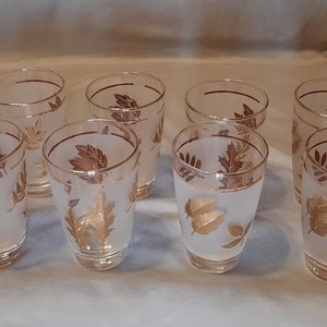 MCM Libbey Frosted Gold Leaf Pattern Cocktail Glasses- Set of 8 Vintage Libbey Juice Glasses- Libbey Barware-Libbey Drinkware Set of 8