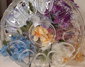 Vintage Clear Crystal Egg Platter-Vintage Crystal Deviled Egg and Relish Serving Tray-12" Egg Relish Plate-Crystal Garden by Colony Crafts