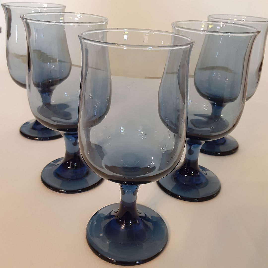 Vintage Blue Stemmed Wine Glasseslibbey Smokey Blue Wine Gobletstulip