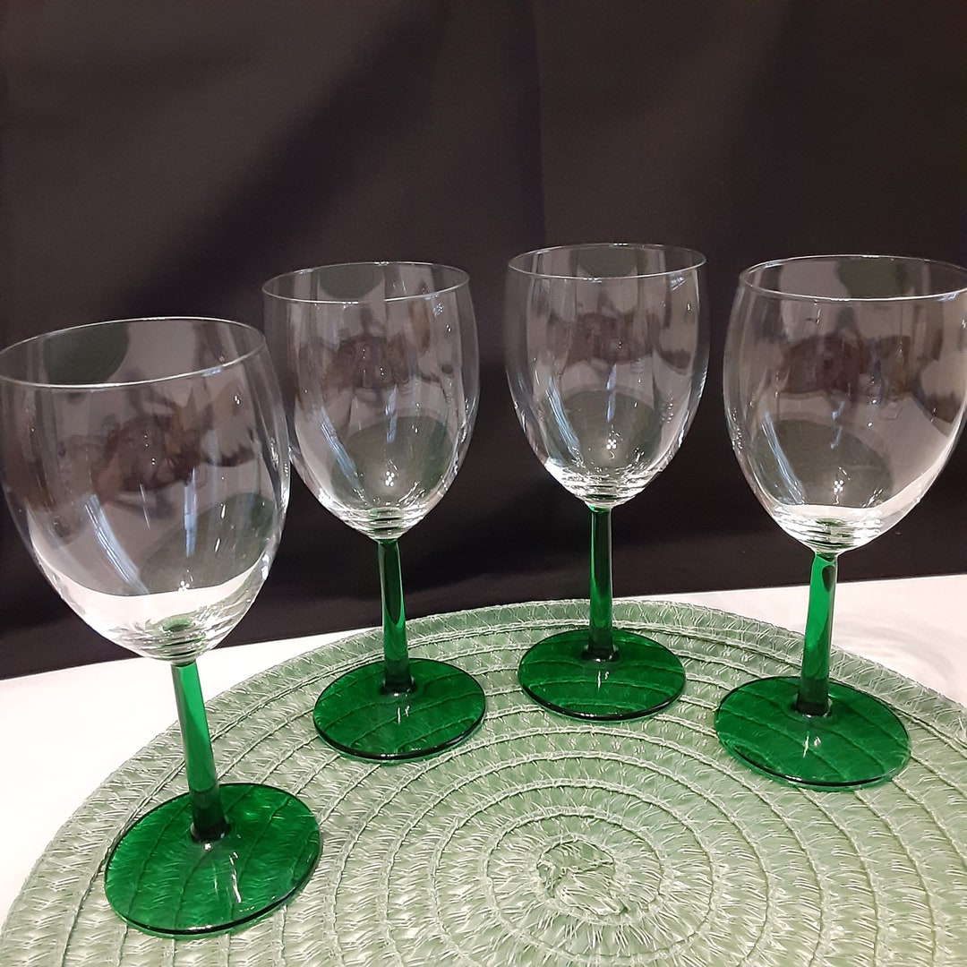 Emerald Green Stemmed Wine Glassesset of 4vintage Green Stem Etsy