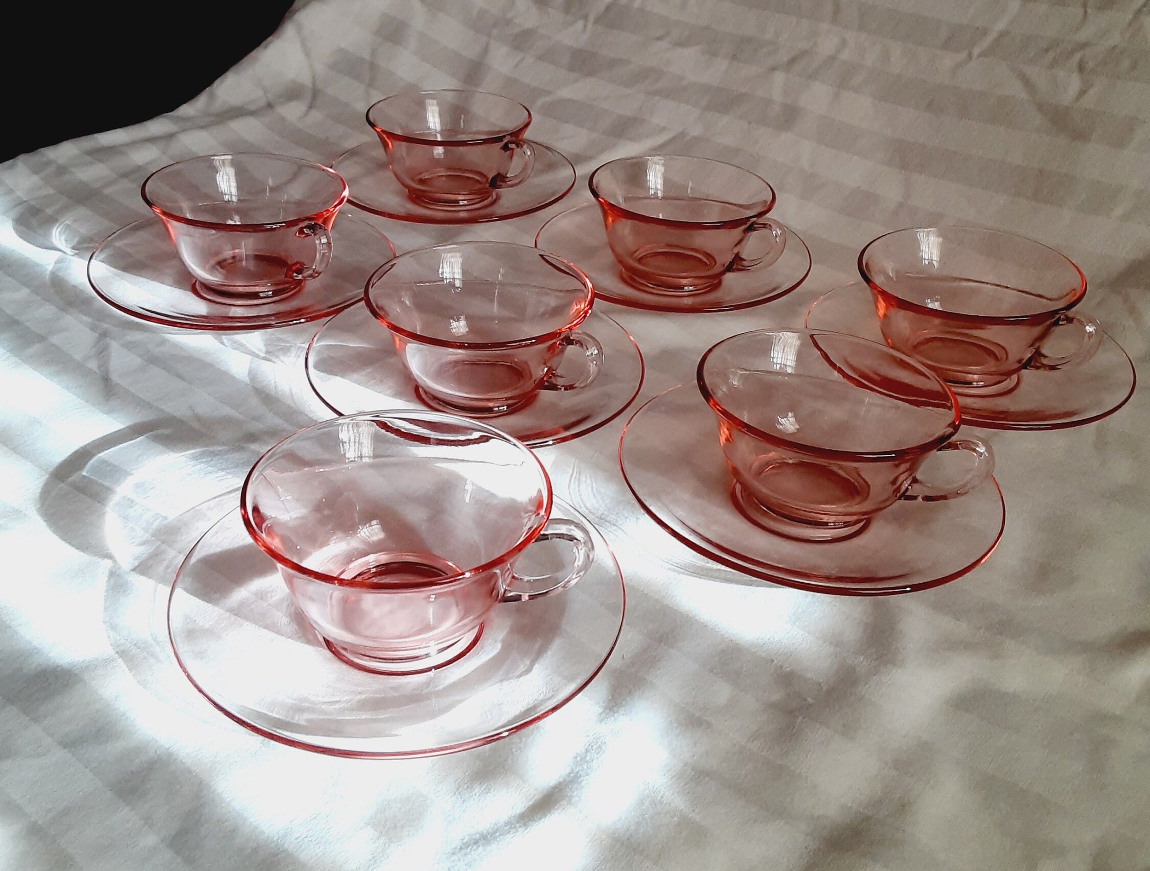 cosnou Vintage Glass Tea Cups with Saucers, Glass Mugs 7 Oz Set of 6  Espresso Coffee Embossed Glassw…See more cosnou Vintage Glass Tea Cups with