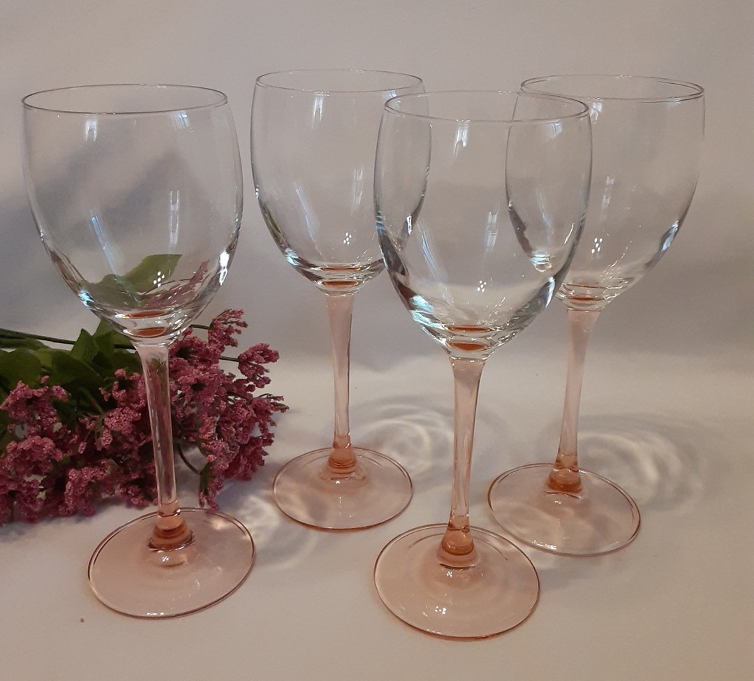 Vintage Pink Stem Wine Glasses-cristal D'arques Luminarc France Rose ...