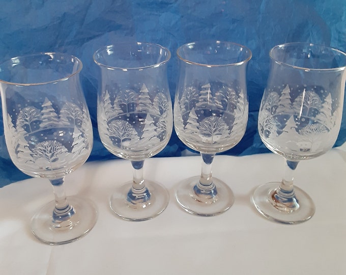 Vintage Libbey Christmas Wine Glasses4 Vintage Libbey Winter Scene