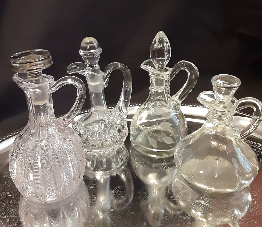 Vintage Cut Crystal Cruetantique Cruet Decanter Bottles Oil and
