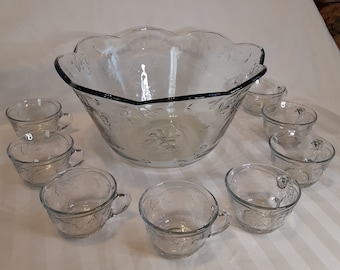 Anchor Hocking Savannah Punch Bowl Set-savannah Clear Pattern
