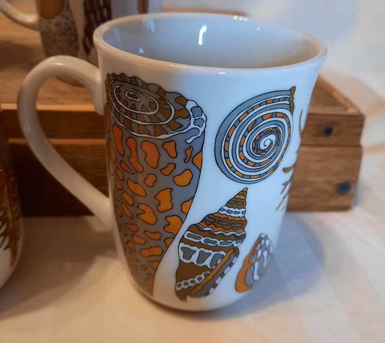 Beach House Mug Set-Vintage Mugs Seashells Fitz and Floyd 1970s-Nautical Theme Coffee Mugs-Seashell Beach Mug Set-Ocean Theme Kitchen Decor