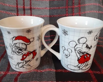 Walt Disney Mickey Minnie Mouse Sketchbook Ceramic Coffee Mug-Disney Collectible Christmas Holiday Mug-Vintage Mickey and Minnie Mouse Mug