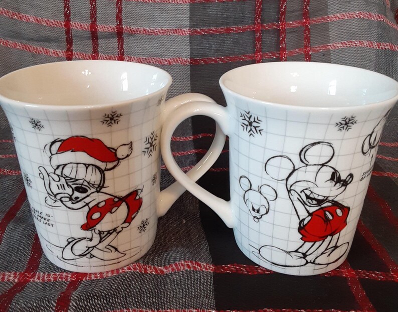 Walt Disney Mickey Minnie Mouse Sketchbook Ceramic Coffee Mug-Disney Collectible Christmas Holiday Mug-Vintage Mickey and Minnie Mouse Mug
