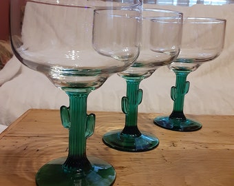 Southwestern Mexican Style Margarita Glasses-Vintage Libbey Margarita Glasses-Cinco De Mayo Cocktail Glass-Cozumel Cactus Margarita Glasses
