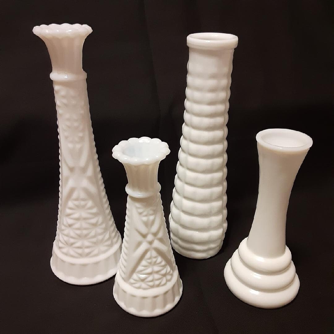 Vintage White Bud Vase Setmilk Glass Flower Bud Vases Gift Etsy
