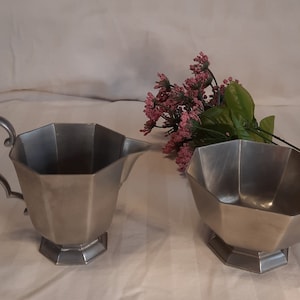 Vintage Pewter Cream and Sugar Set-Vintage Pewter Sugar and Creamer Set-1970s Gorham Pewter Cream and Sugar Bowl-Cream and Sugar Tea Service