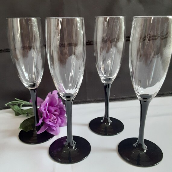 Assorted Vintage Black Stemmed Wine and Champagne Glasses Assorted Vintage Black Stemmed Wine and Champagne Glasses