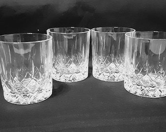 Old Fashioned Whiskey Rocks Clear Crystal Glasses-Capri Crystal Old Fashioned Whiskey Tumblers Set of 4-Wedding Gift-Italian Crystal Barware