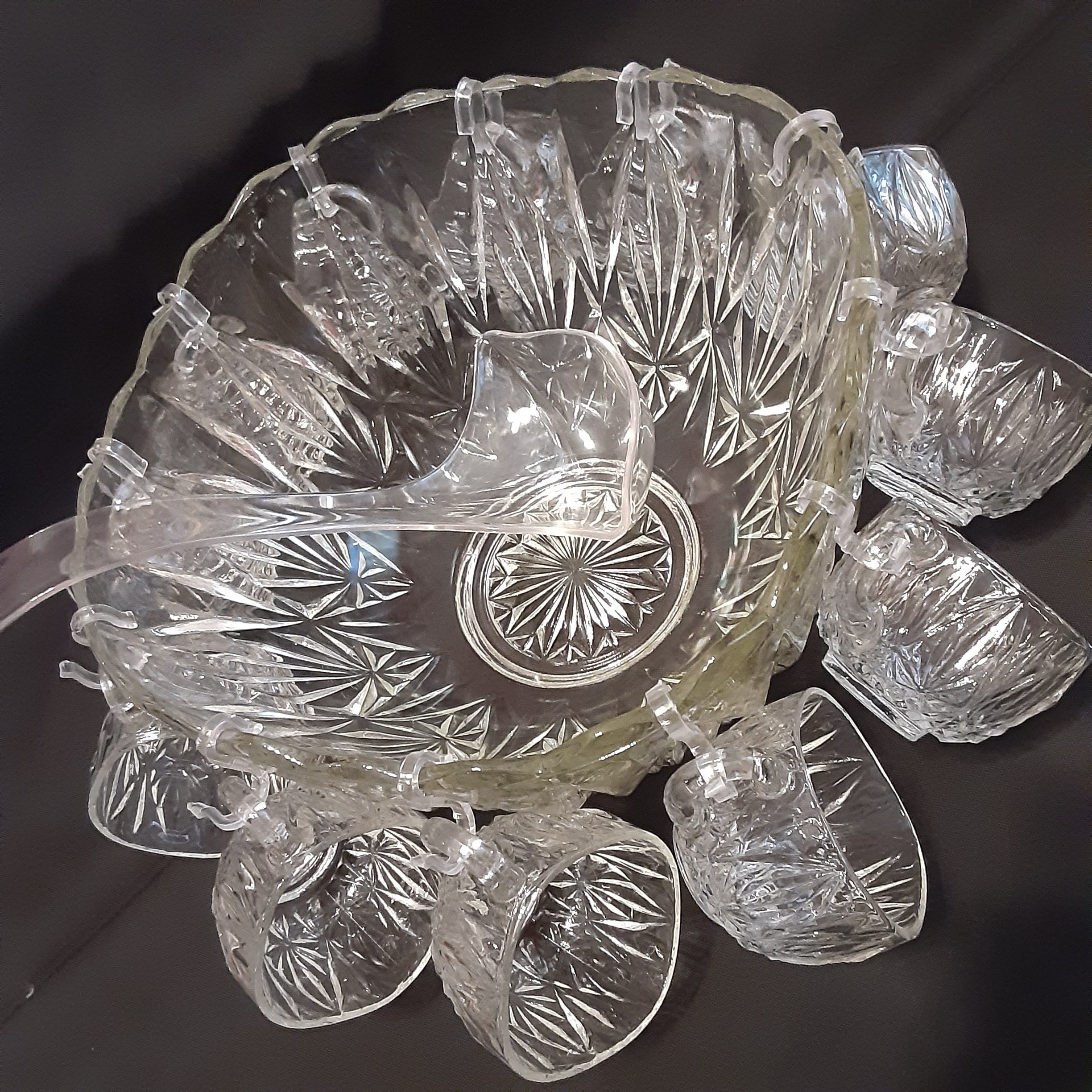 Vintage Clear Glass Punch Bowl Set-1950s Hazel Atlas Williamsport