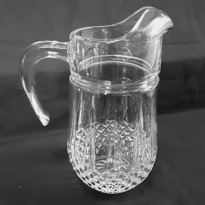 Vintage Clear Glass Pitcher-Cristal D&#39;Arques Longchamp Pitcher-Clear Diamond Point Glass Water Pitcher-48 ounce-Made in France-Gift for Her