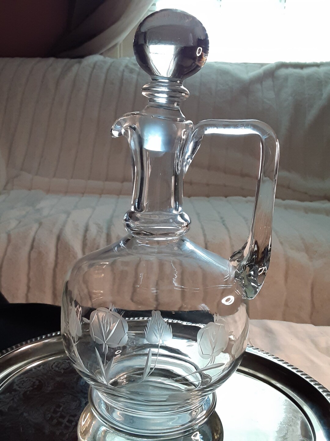 Clear Glass Etched Liquor Decanterfooted Etched Wine Carafeglass Wine