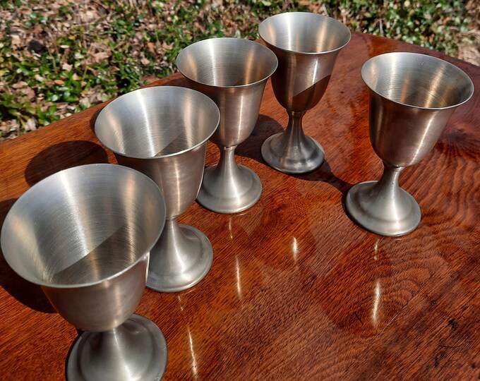 Vintage Pewter Wine Goblets Set of 5-leonard Genuine Pewter Made in