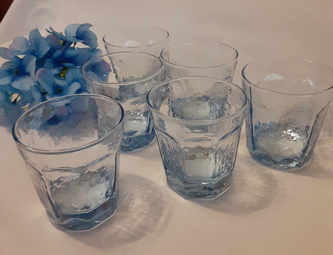 Blue Rocks Low Ball Glasses-libbey Ice Blue Paneled Rocks Glasses-set ...