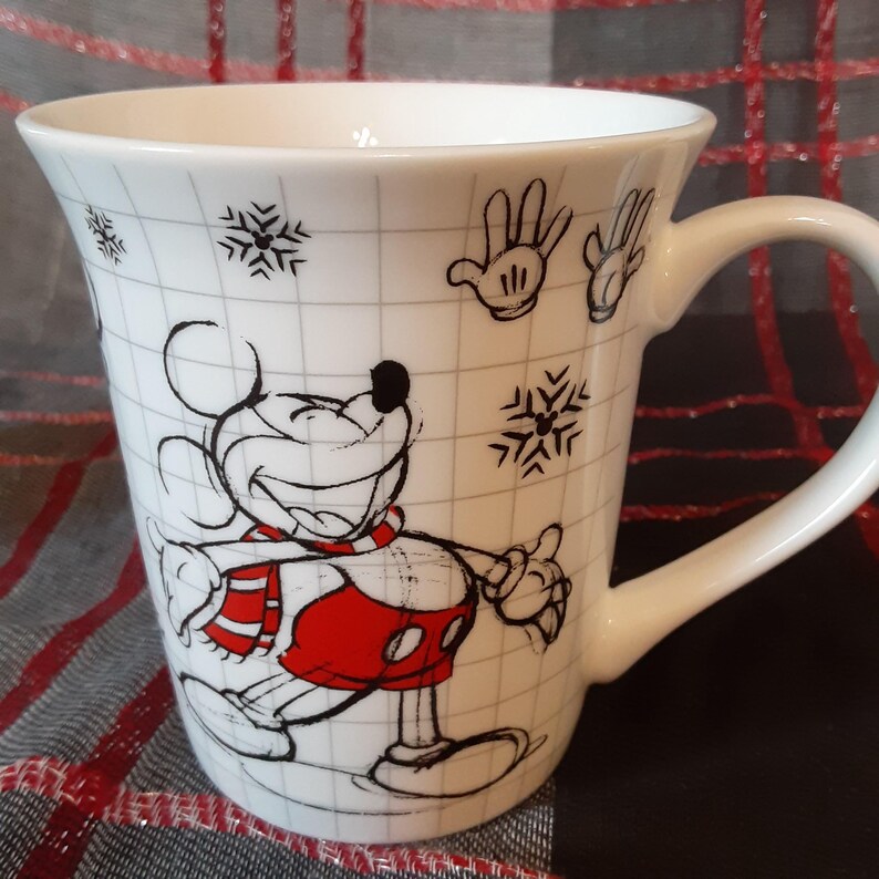 Walt Disney Mickey Minnie Mouse Sketchbook Ceramic Coffee Mug-Disney Collectible Christmas Holiday Mug-Vintage Mickey and Minnie Mouse Mug