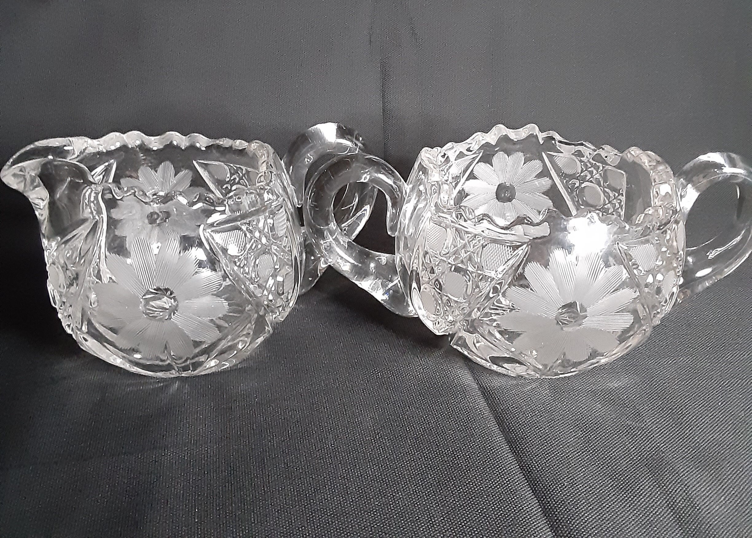Vintage Cut Crystal Sugar and Creamer Set-brilliant Cut Glass Sawtooth ...