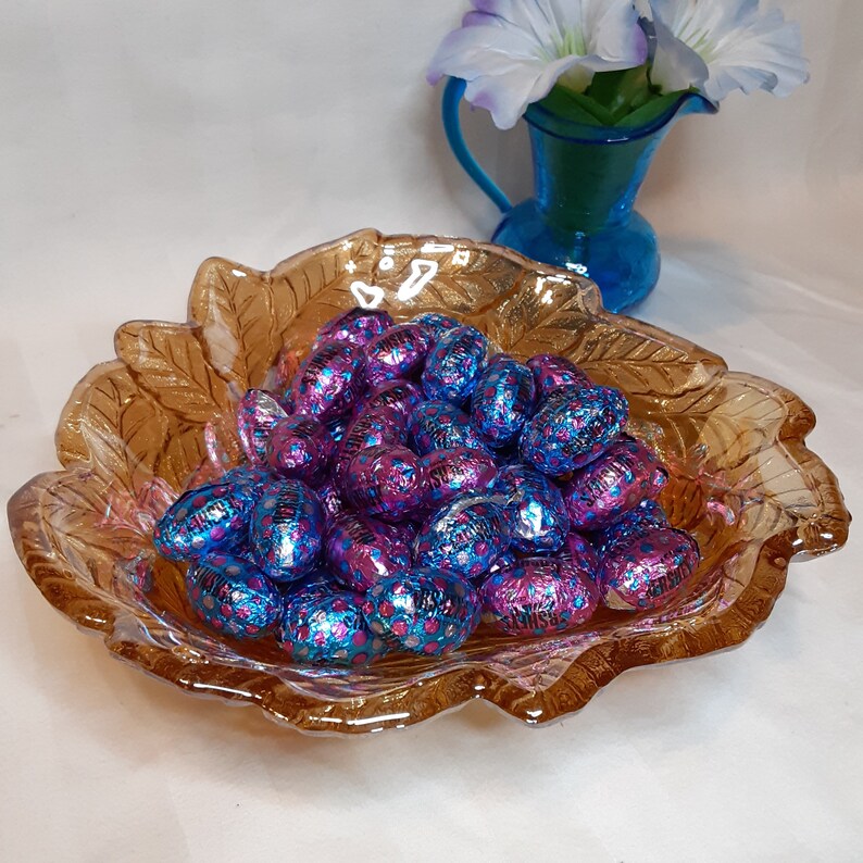 Mid Century Marigold Leaf Carnival Glass Candy Dishamber Etsy