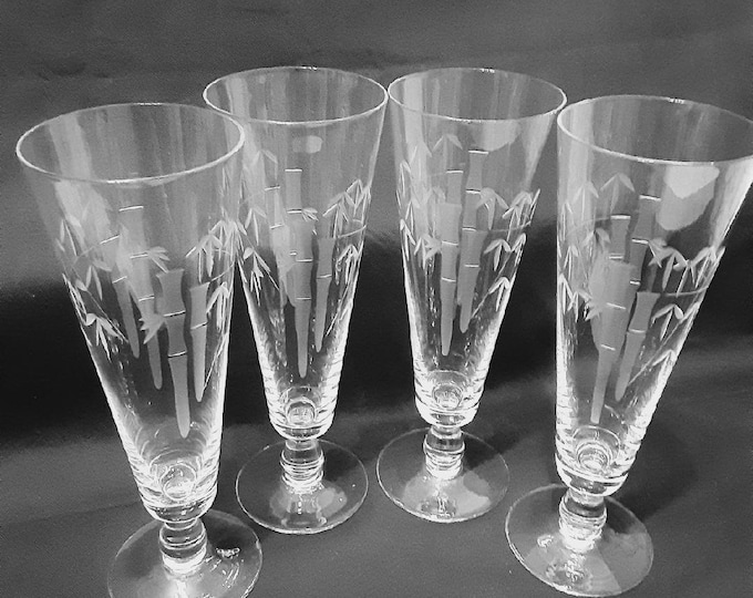 Noritake Bamboo Etched Pilsner Glassesvintage Noritake Sasaki Crystal