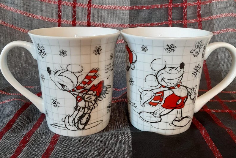 Walt Disney Mickey Minnie Mouse Sketchbook Ceramic Coffee Mug-Disney Collectible Christmas Holiday Mug-Vintage Mickey and Minnie Mouse Mug