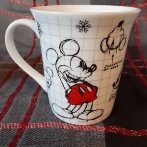 Walt Disney Mickey Minnie Mouse Sketchbook Ceramic Coffee Mug-Disney Collectible Christmas Holiday Mug-Vintage Mickey and Minnie Mouse Mug