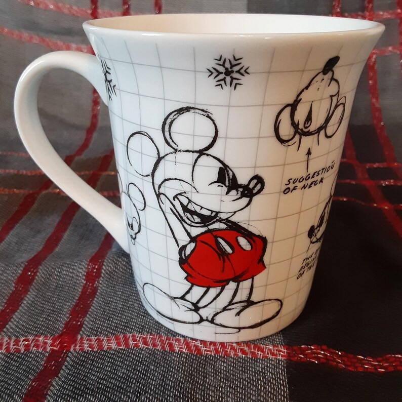 Walt Disney Mickey Minnie Mouse Sketchbook Ceramic Coffee Mug-Disney Collectible Christmas Holiday Mug-Vintage Mickey and Minnie Mouse Mug